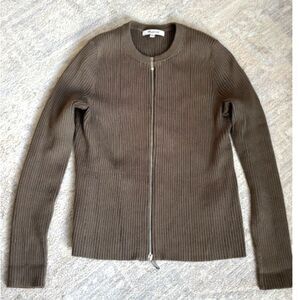 Madewell Zip-Front Ribbed Cardigan | Fitted Sweater | XS